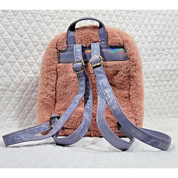 UnderOneSky Girls Soft Plush Mini Backpack Unicorn Adjustable Iridescent Straps - Picture 2 of 16